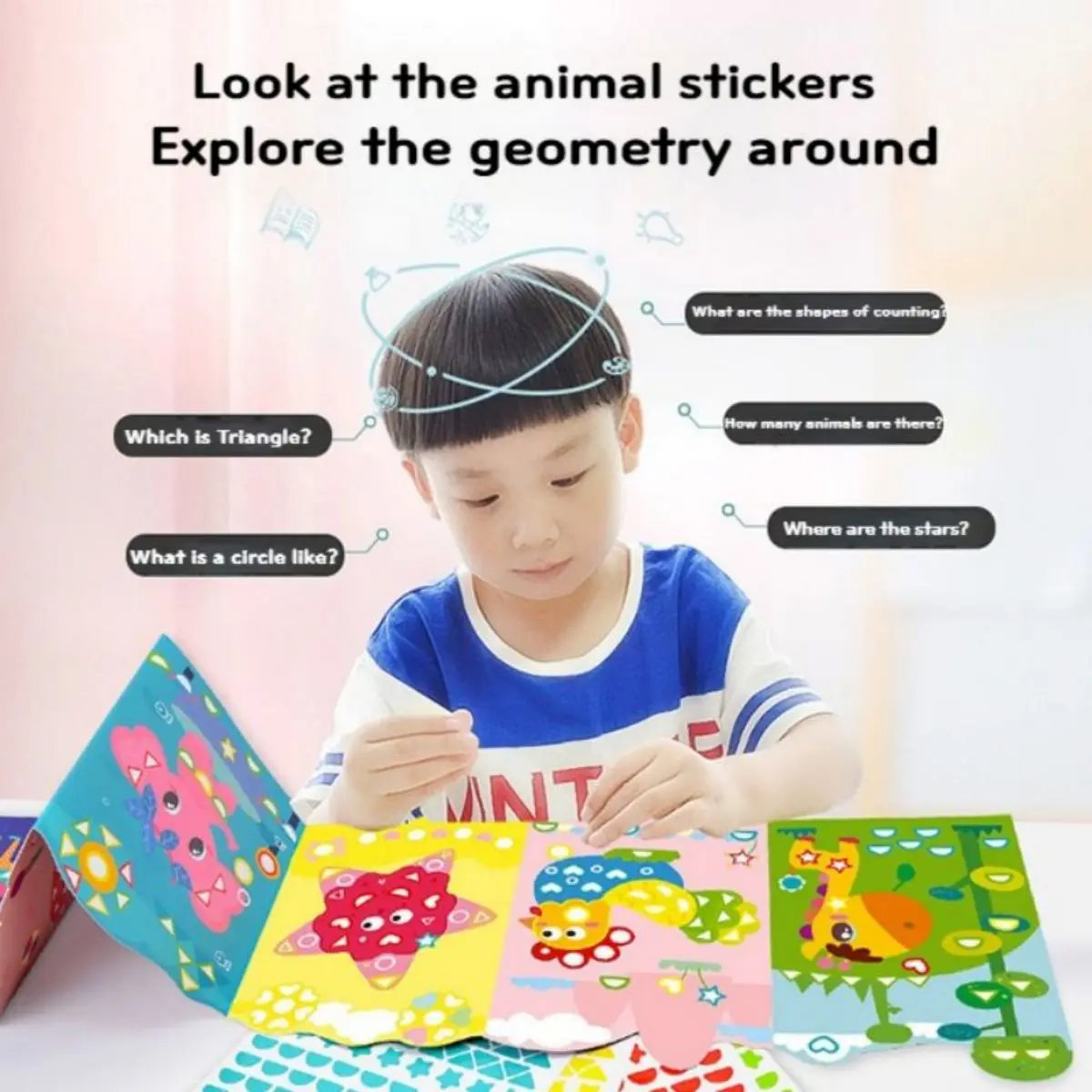 Kids Geometric Sticker Book: 3+, DIY Mosaic Art, Dot Stickers, Focus Training, Reversible , Hand-Eye , Colorful ，Gift