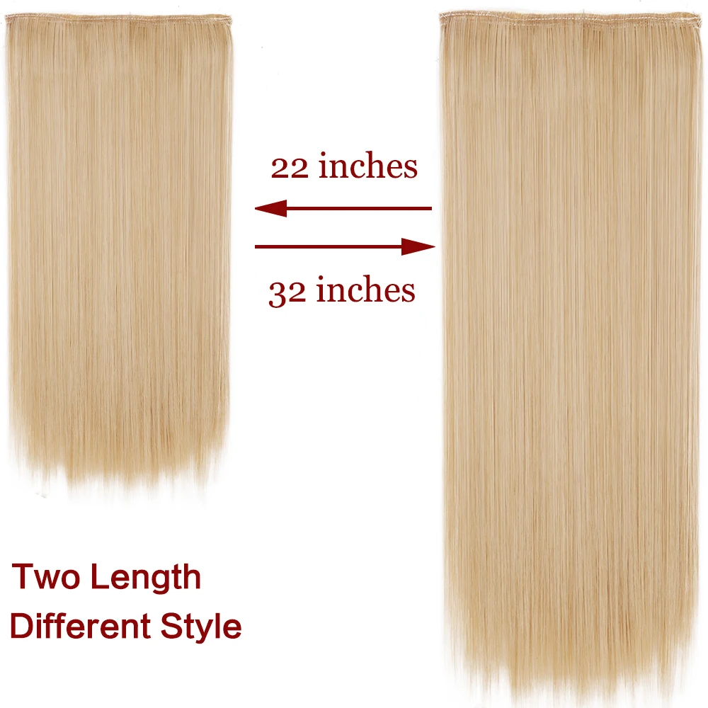 One piece 5 Clips Hair Extensions 22 32inch Synthetic Long Straight High Temperature Fiber Black Brown Blonde Hairpiece