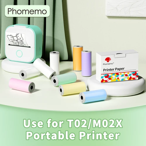 Phomemo T02/M02X Rollo de papel adhesivo térmico colorido Carácter negro autoadhesivo en verde menta/púrpura/naranja, 50 mm x 3,5 m