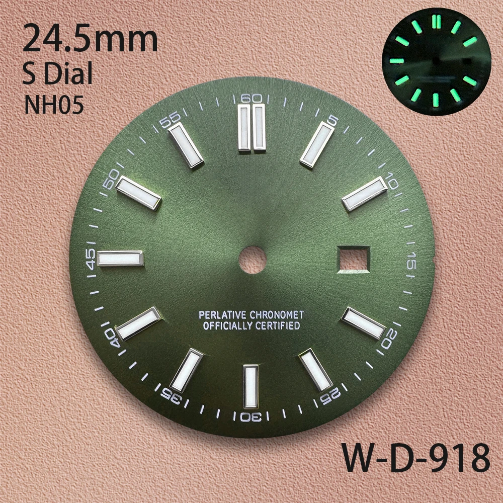 24.5mm High Quality S Logo Dial Suitable For NH05 Movement Green Luminous Ladies' Watch Modification Accessories