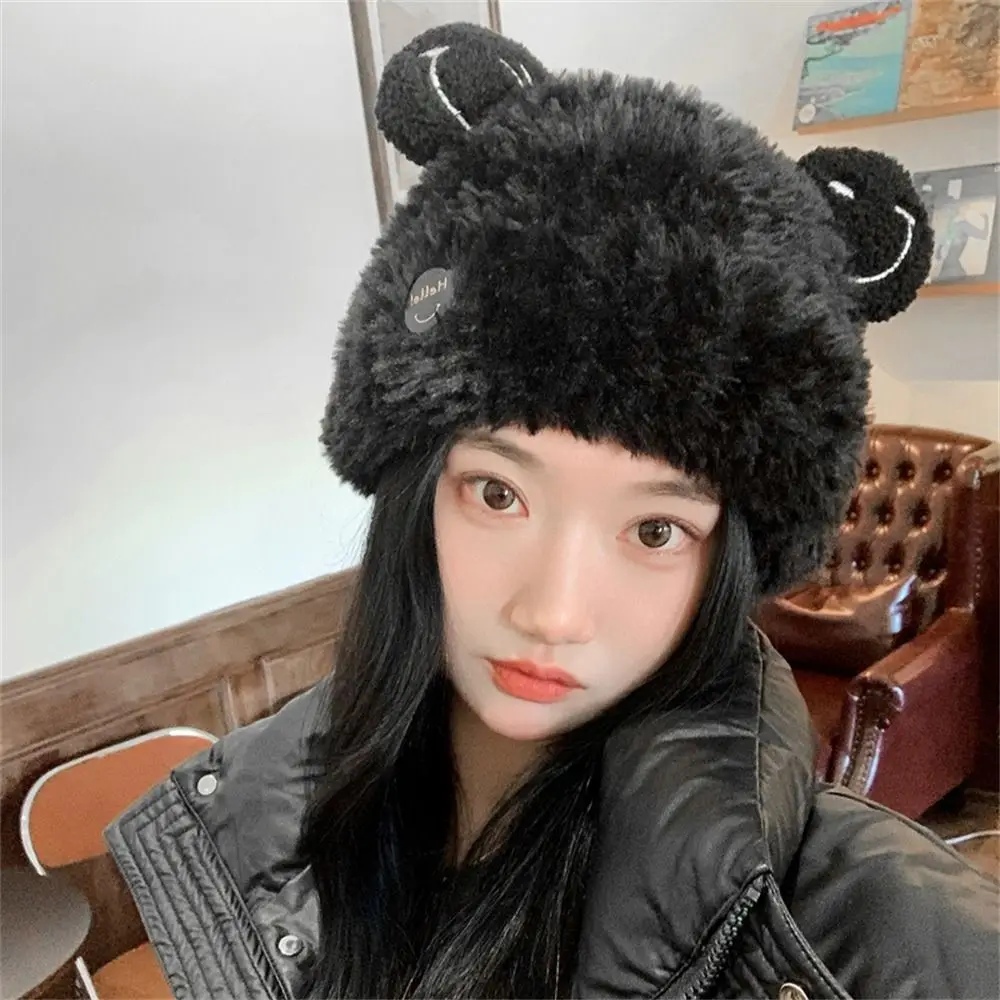 Casual Warm Thickened Plush Hat Windproof Coldproof Ear Protection Bonnet Caps for Autumn Winter