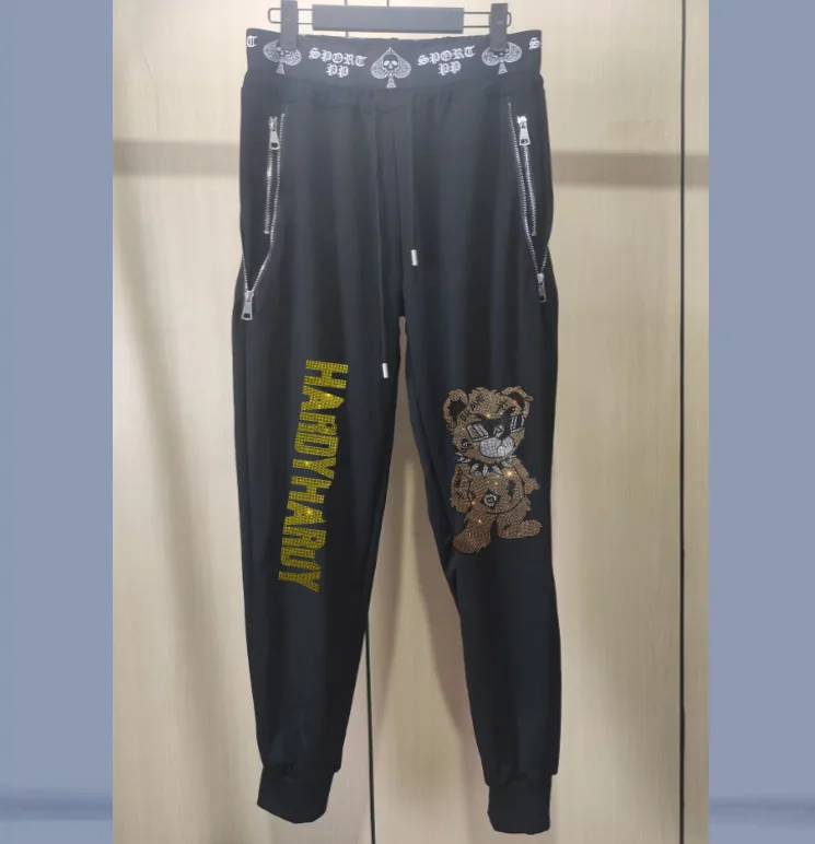 

Top Brand Letter Rhinestones Leisure zipper trousers Summer Cotton Short Sleeve Men's Fashion pants