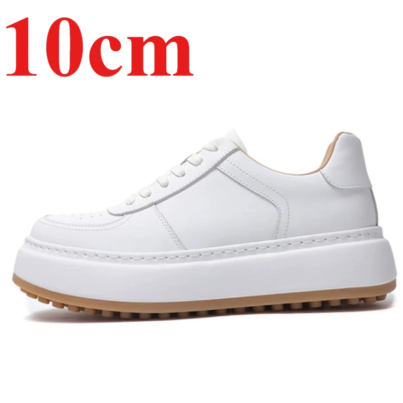 England Height-increasing 10cm Casual Board Shoes for Men's Genuine Leather Comfortable Lightweight White Training Elevator Shoe