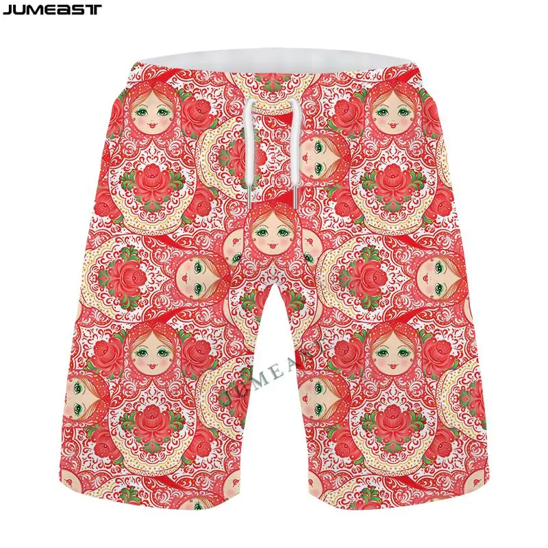 Jumeast Y2k Homens Mulheres 3D Impresso Russo Boneca Shorts Troncos Board Shorts Praia Casual Sweatpants Calças Curtas