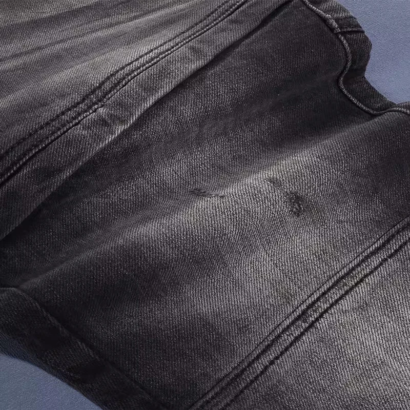 High Street Fashion Men Jeans Retro Black Gray Stretch Slim Fit Spliced Designer Biker Jeans Homme Patched Hip Hop Denim Pants