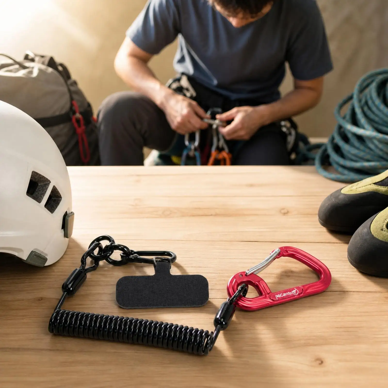 Drop Protection Tether Rope for Climbing and Elevated Tasks Retractable Coiled Lanyard with Carabiner Attach