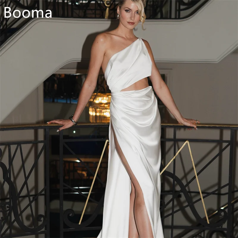 

Booma Mermaid Simple Wedding Dresses Pearls Sleeveless One-Shoulder Side Split Elegant Brides Gown Custom Made 2025