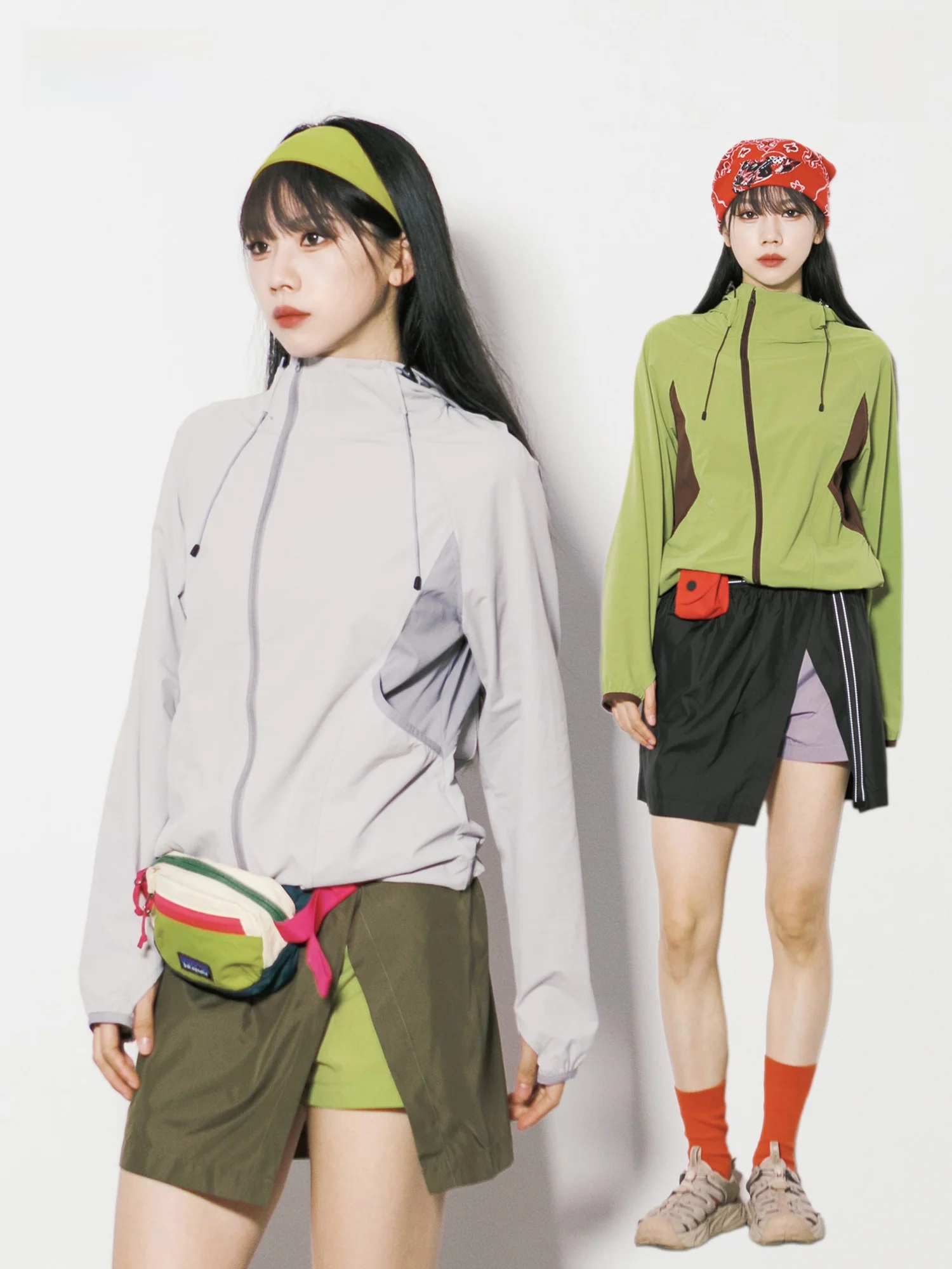 Outdoor Sporty Loose Fit Color Block Hooded UV Protection Jacket Quick Dry Breathable Unisex Short Coat Women's Fashion