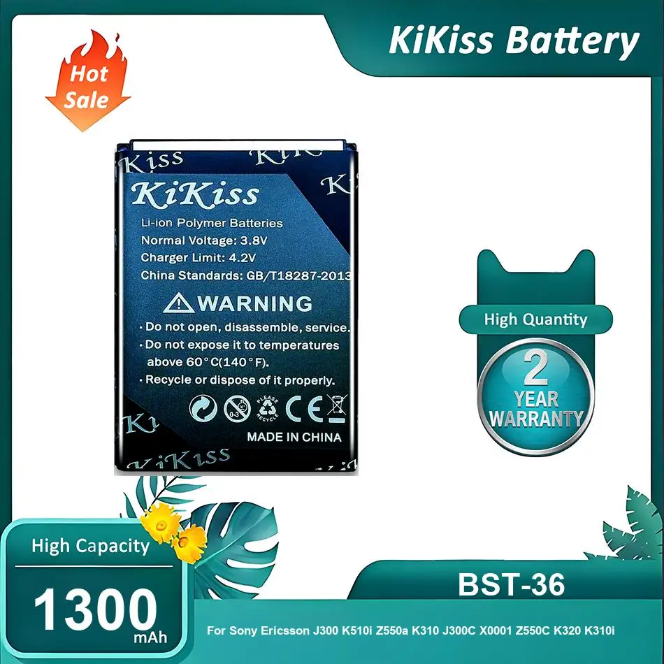 

KiKiss Battery For Sony Ericsson J300 K510i Z550a K310 J300C X0001 Z550C K320 K310i W200 Z550i Z558 k310c k510c,BST-36,1300mAh