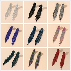 2024 New Luxury Blue Long Tassel Earrings for Women Bridal Dangle Earrings Full Rhinestone Party Earring Wedding Jewelry