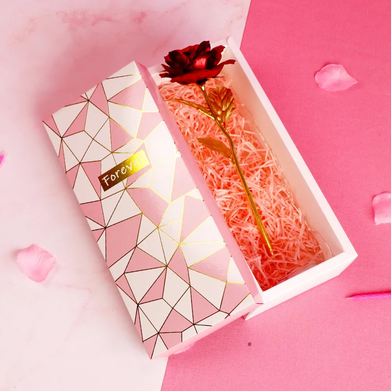 [1개 크리스탈 다이아몬드 장미] 고급스러운 크리스탈 다이아몬드 장미 선물 상자, 녹색 잎과 금색 줄기가 있는 붉은 장미 (웨딩용)