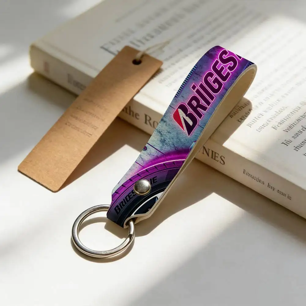 For Logo Bridgestone High Quality PU Leather Moto Keychain Vintage Style Key Pendant For Scooter Motocross