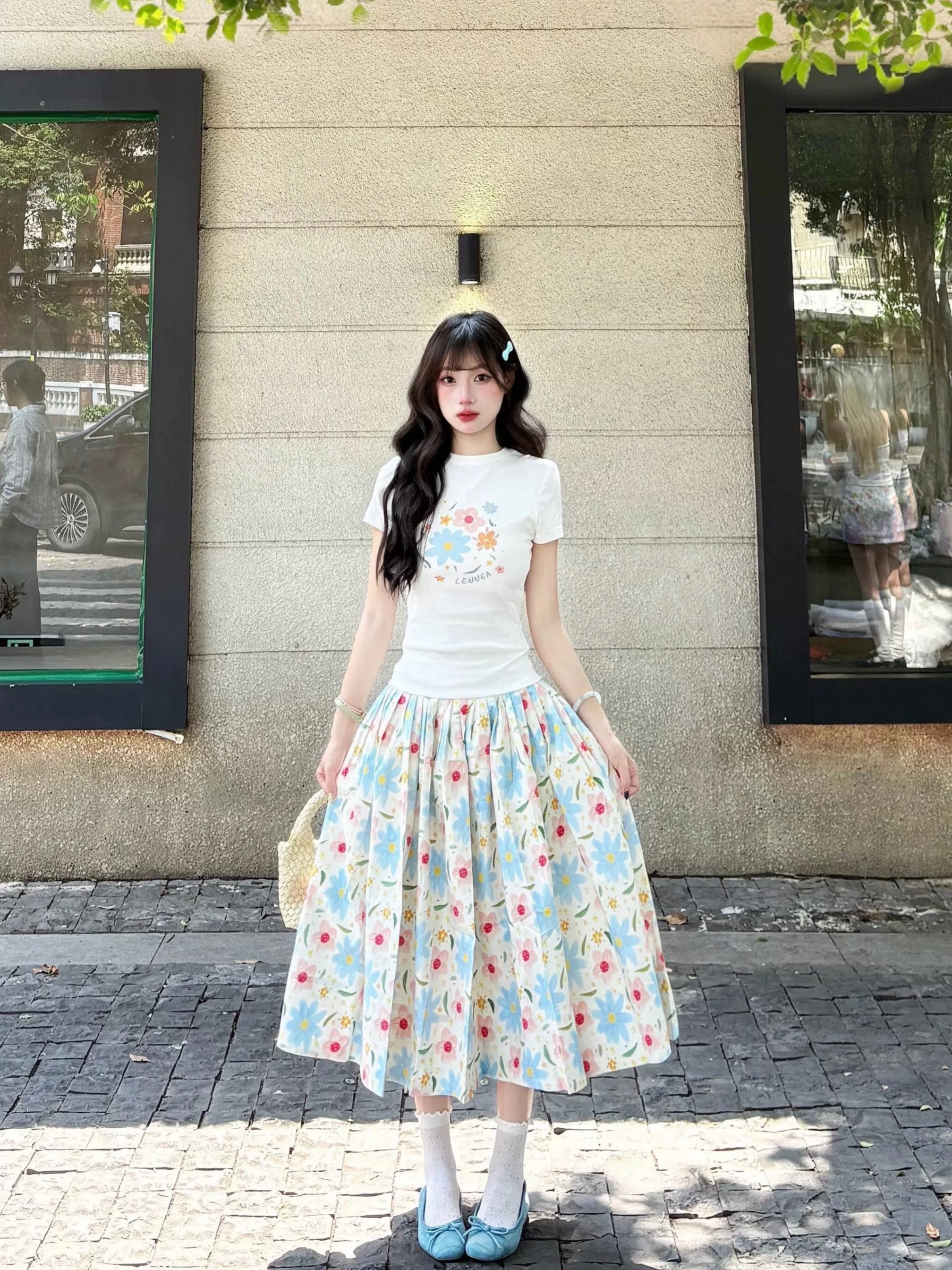 

Sweet Floral Print Holiday Dress Set Women's Summer Outfit Beach OOTD Half-length Skirt Two-piece Ensemble High Waist