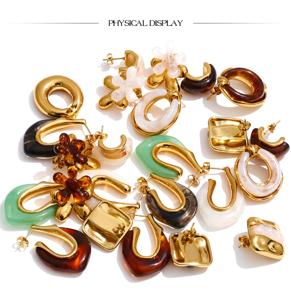 Yhpup New Arrivals Multi-Color Resin Round Square Geometric Earrings for Women Autumn Winter Style Daily Wear Fashion Jewelry