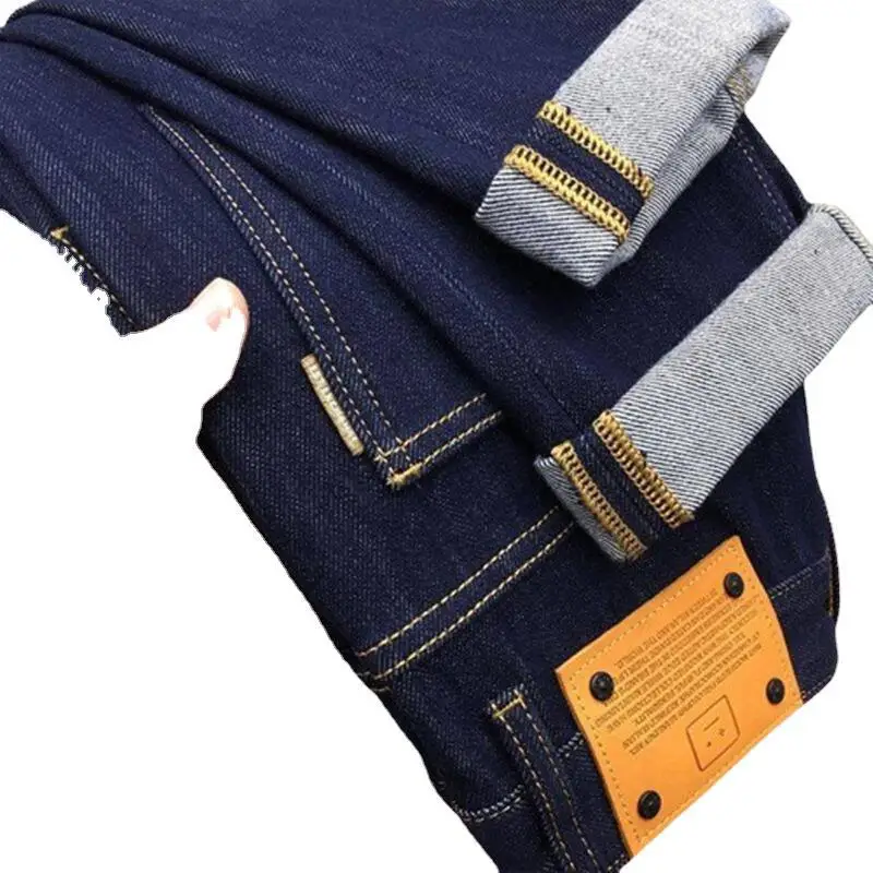 Primary Color Jeans Men's High-End Quality Trendy Simple Versatile Korean Style Stretch Slim Fit Skinny Washed Long Pants