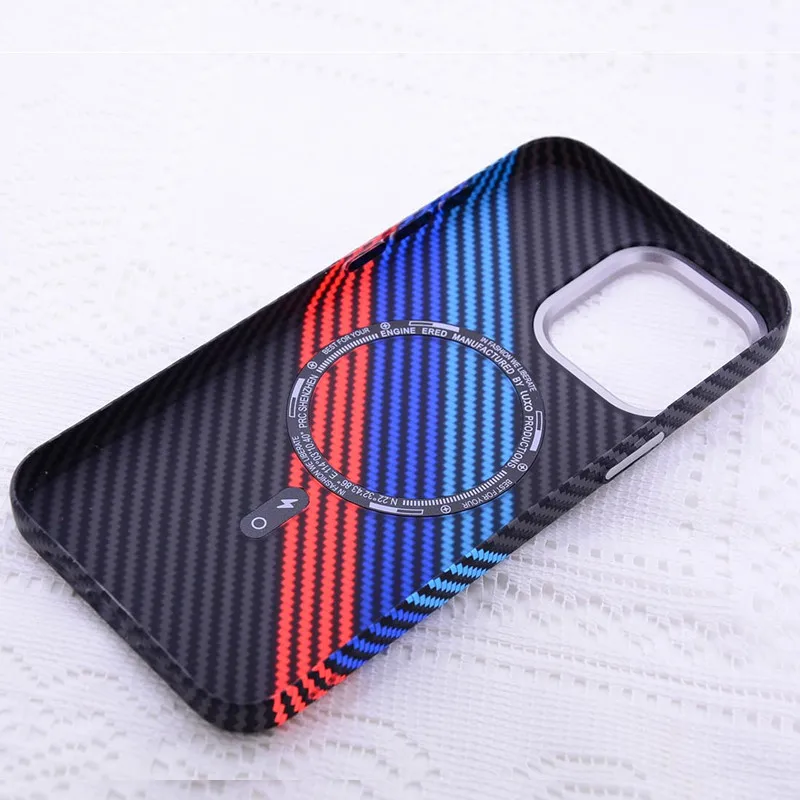 Karbon print pattern Hard Back Case For iPhone 13 14 15 16 Pro Max Magnetic Luxury Hybrid pc+metal Matte Cover