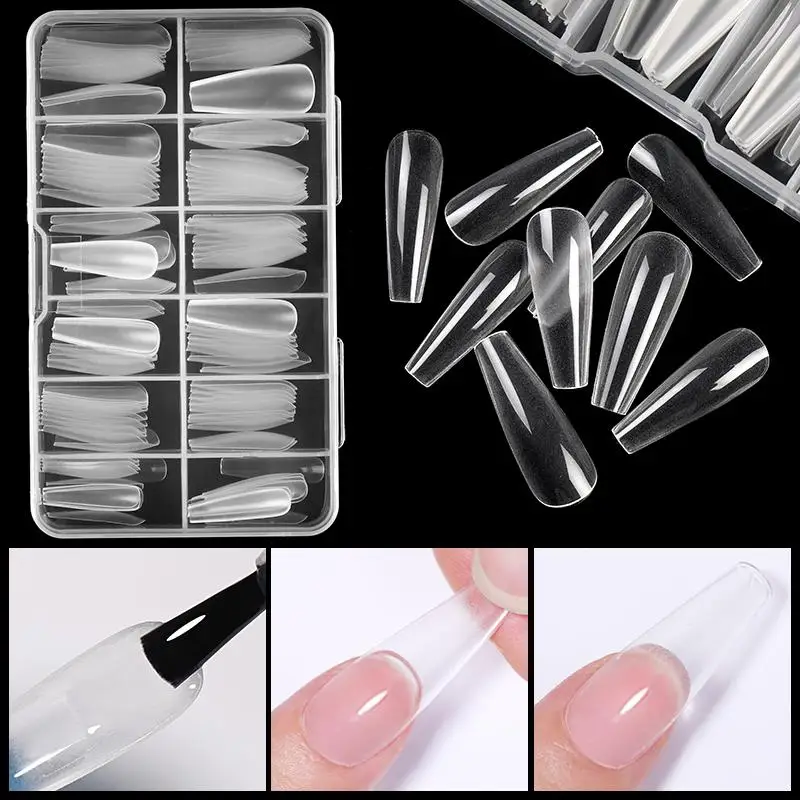 24pcs/48pcs/120pcs Transparent Fake Nails Round Coffin French False Nail Full Cover Acrylic Extension Nail Art Accessory