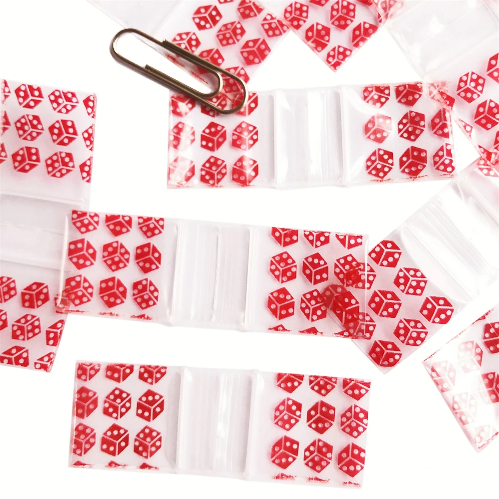 3434 Mini Zip lock bags 100pcs Plastic Packaging Bags 2x2cm Reclosable Baggies Dice Printing For Small part Jewelry Lock Seal zi