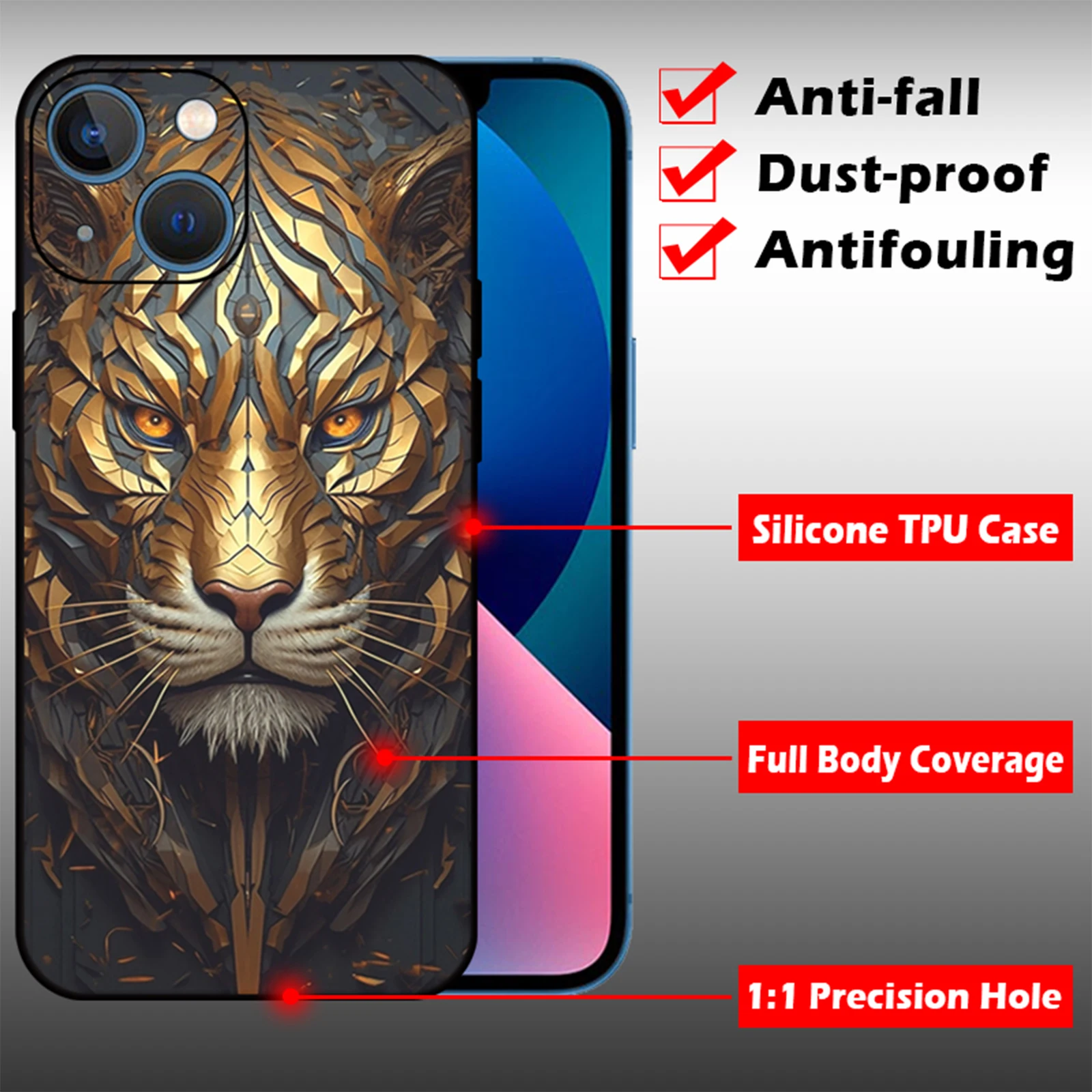 Silicone Case For iPhone 13 12 Mini 11 Pro Max 5 5S SE 2020 2022 5G Fashion Cartoon Cat Tiger Lion Wolf Duck Animals Back Cover