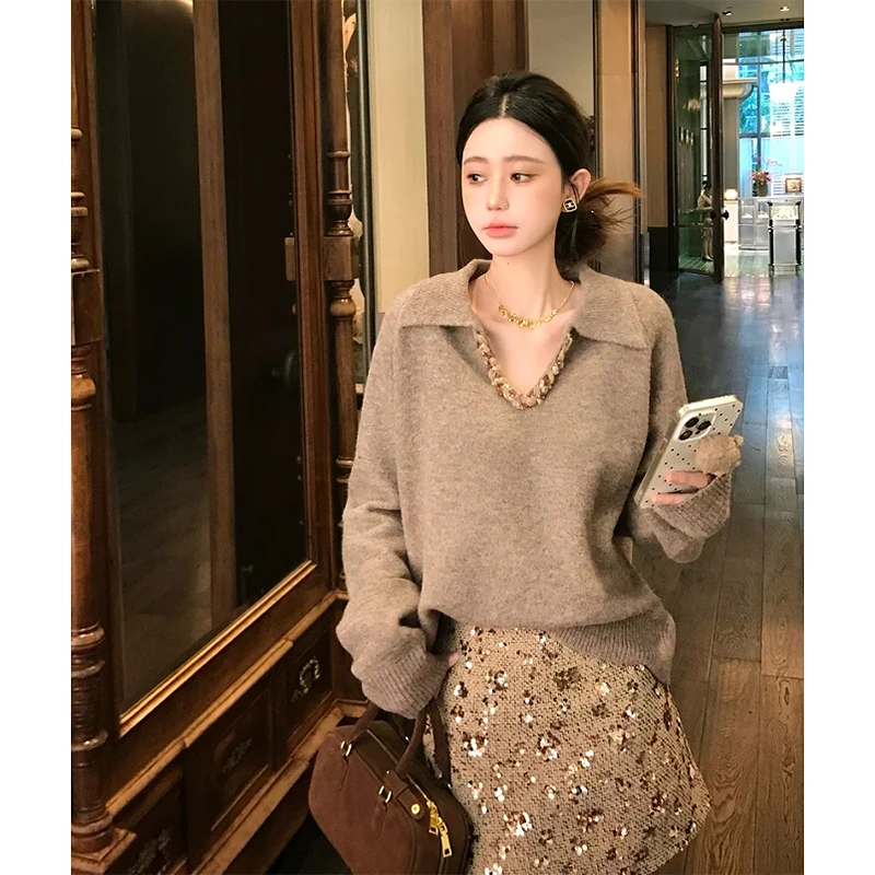 Herbst Winter frauen Lose Gestrickte Pullover Und ort Rock Zwei-Stück Set Faionable Abnehmen Vielseitig Ensemble Casual Wear