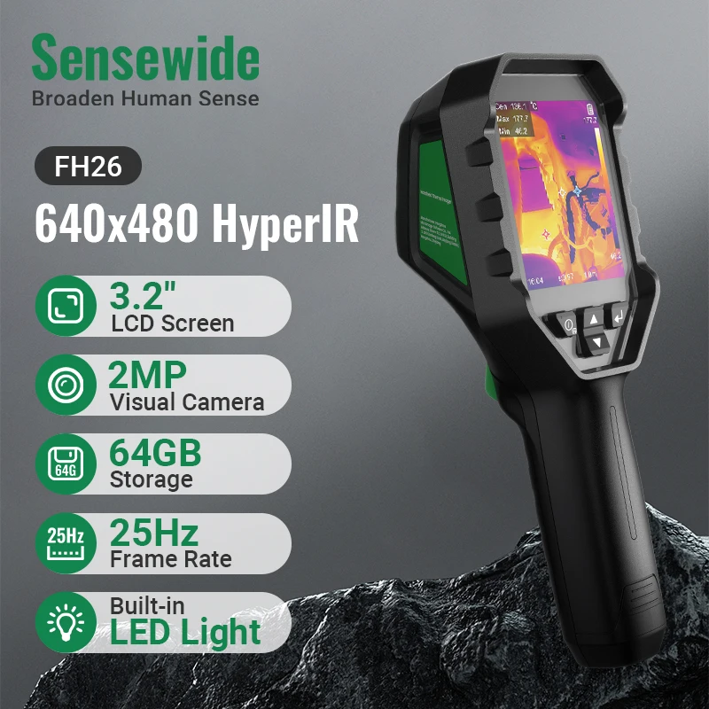 Sensewide FH26/FH16/FH13 Profesjonalna kamera termowizyjna 640x480 HyperIR, wyświetlacz 3,2 cala z kamerą wizytną 2MP, 64 GB, 25 Hz