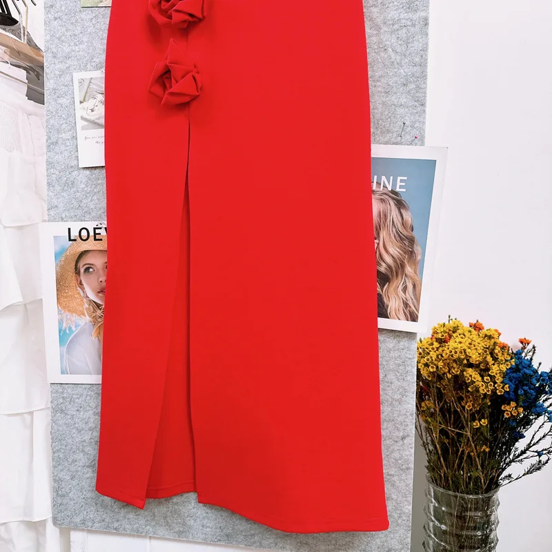 

American Sle 3D Rose Flower Split Design f Skirt Sexy Australian Station Slimming Long Skirt Bodycon High Waist Long Dr