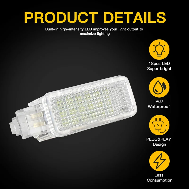 Ksenonowe białe LED-owe oświetlenie pod drzwi, do przestrzeni na nogi, lampka bagażnika do Audi A2 A3 A4 A5 A6 A7 A8 RS4 RS6 R8 TT 4B0947415 7L6947101 — zdjęcie 6