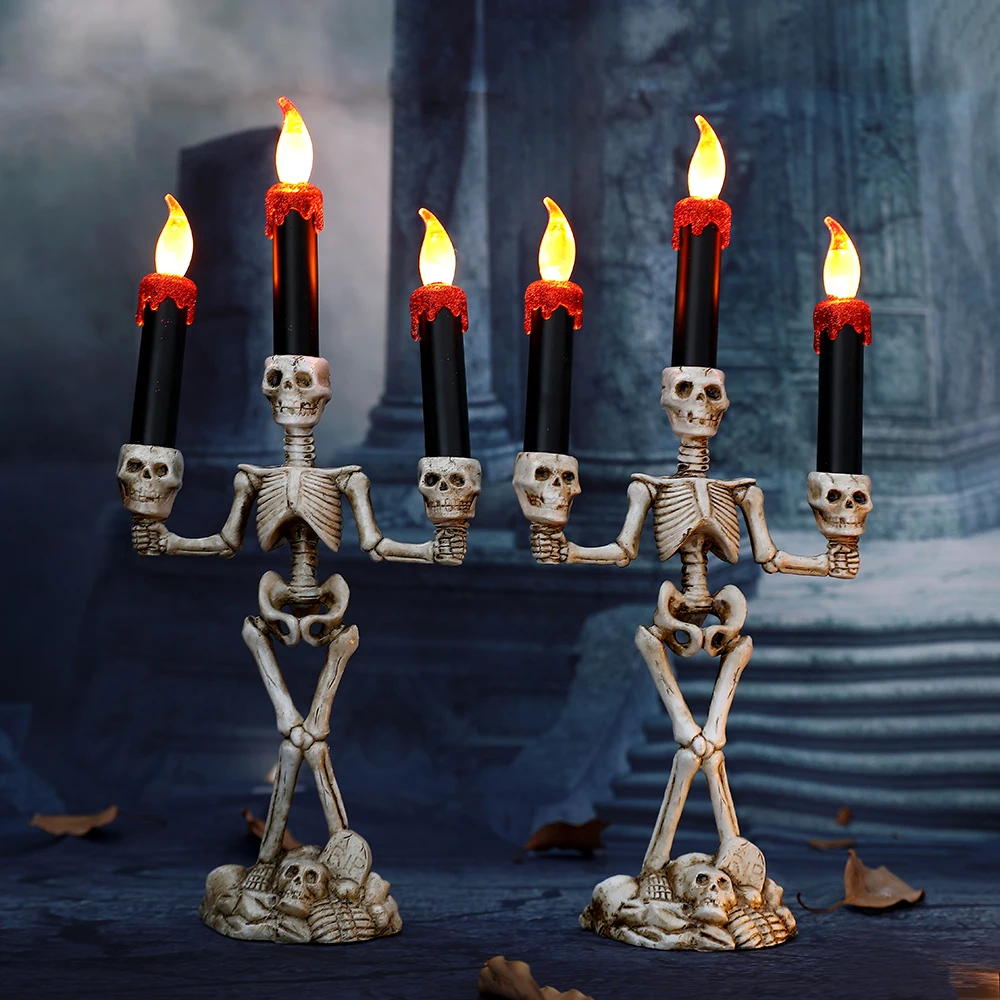 1/2/3pcs Halloween Skull LED Candlestick Skeleton Ghost Hand Flameless Candle Holder Lamp Lights Halloween Party Bar Decoration