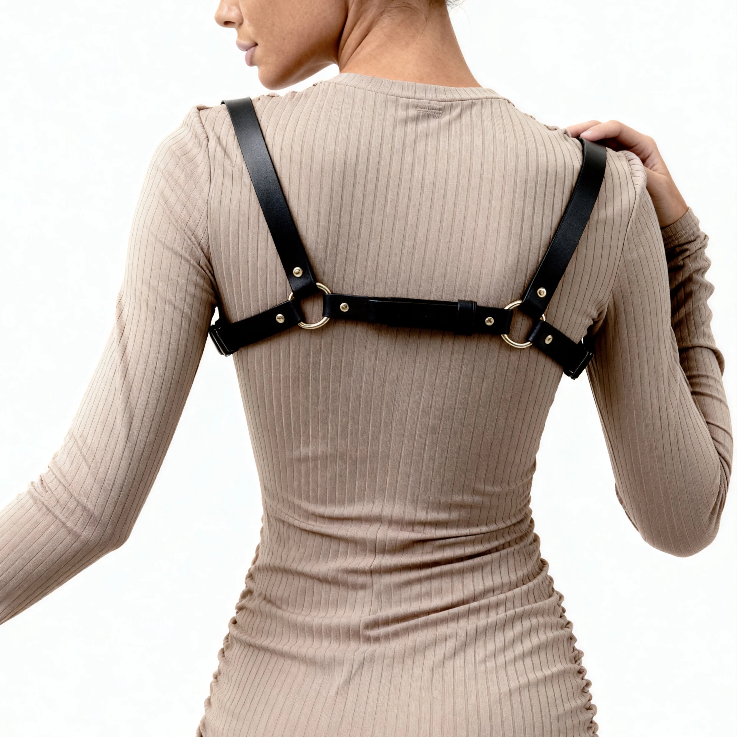 Women Adjustable PU Leather Body Harness, Punk Goth Bra Top Decor Accessory for Clubwear Rave Festival Halloween