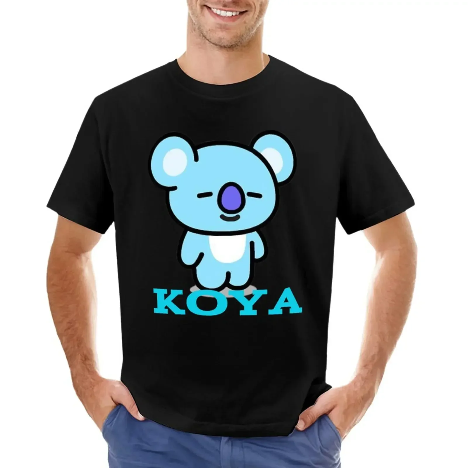 Aesthetic Clothing Black T-shirts for Men Koya T-Shirt Customs Anime Clothes Graphic Oversized Men Clothing Summer Tops cotton