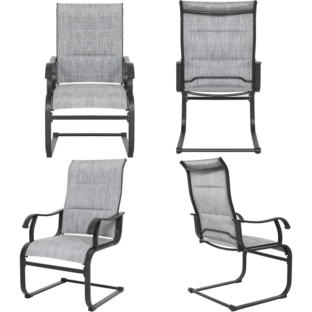 Dining Chairs Set of 4, All Weather  Padded Textilene, Breathable Spring Motion High Back,  Outdoor Dining Non Slip Chairs