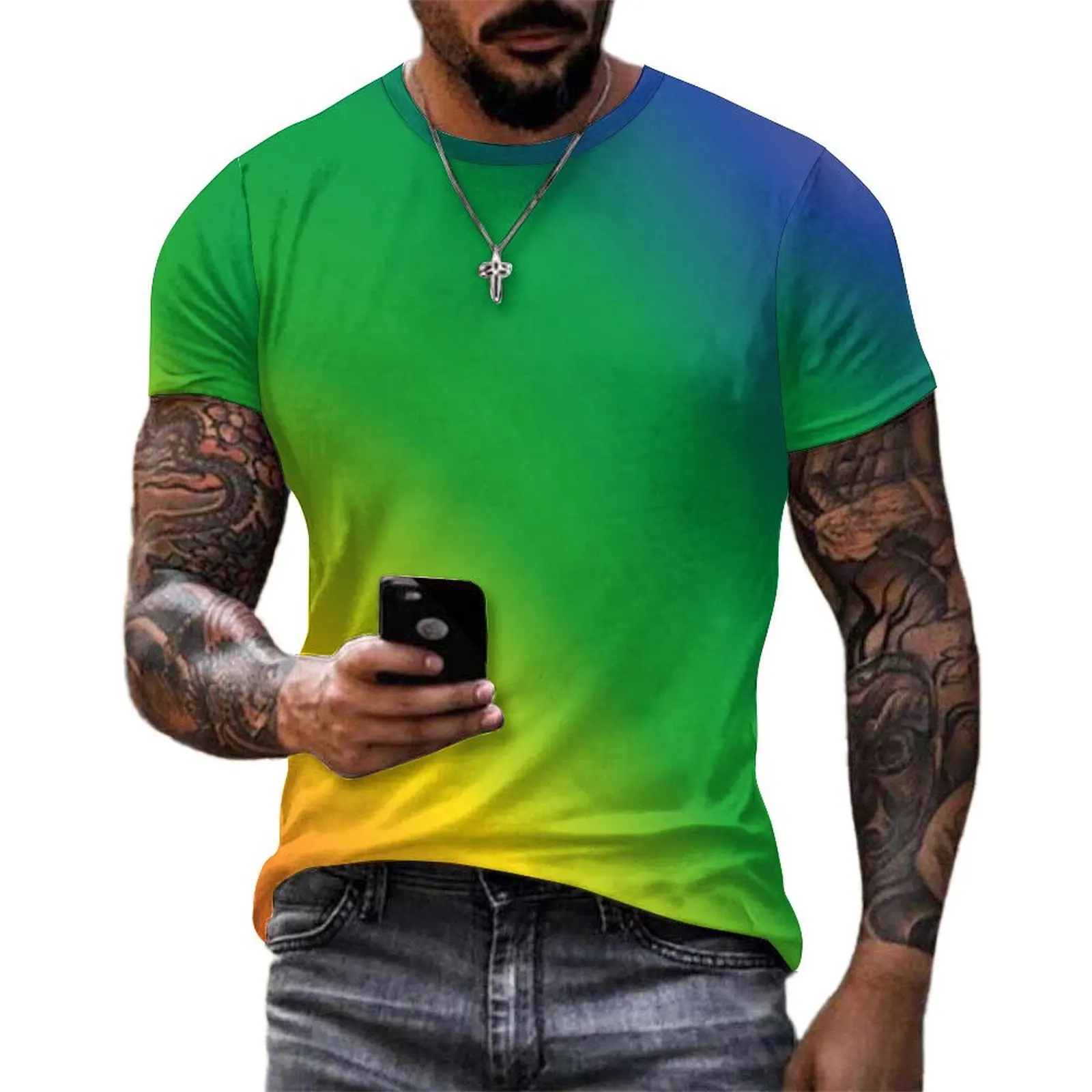 Big Size T-Shirt Original Rainbow Texture T Shirts LGBT Pride Flag Casual O Neck Tee Shirt Male Vintage Custom Tees
