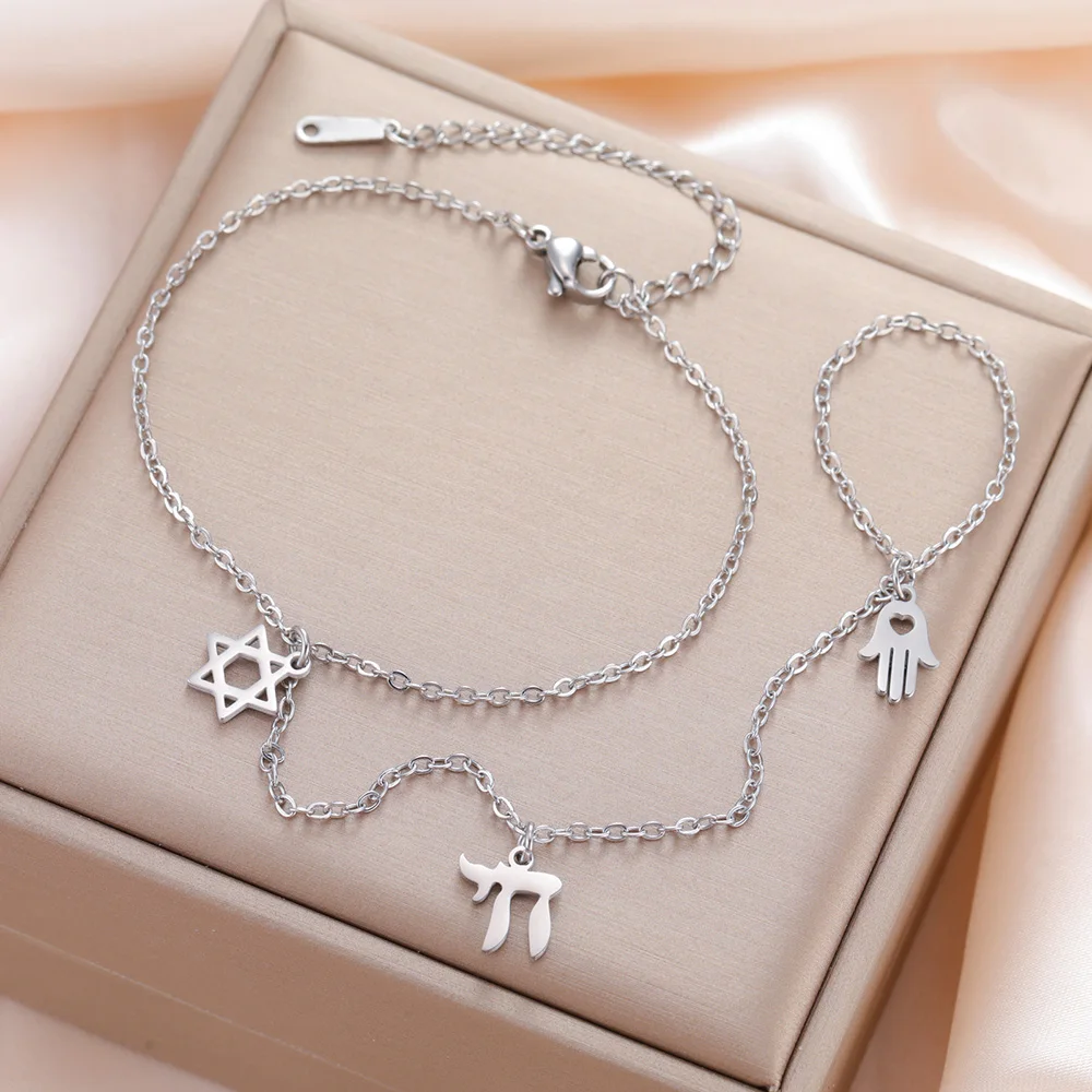 داوابارا نجمة داود وشاي سوار سلسلة اليد السداسية اليهودية حسن الحظ مجوهرات يهوديكا مجوهرات من صلب لا يصدأ