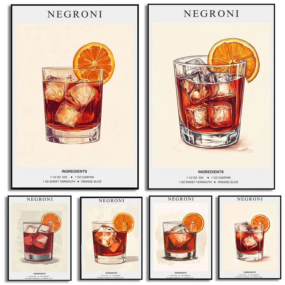 Negroni-Póster de receta de cóctel, impresiones de letreros de bebida, pintura en lienzo, imágenes artísticas de pared con Alcohol, decoración para el hogar, habitación, Bar y carrito