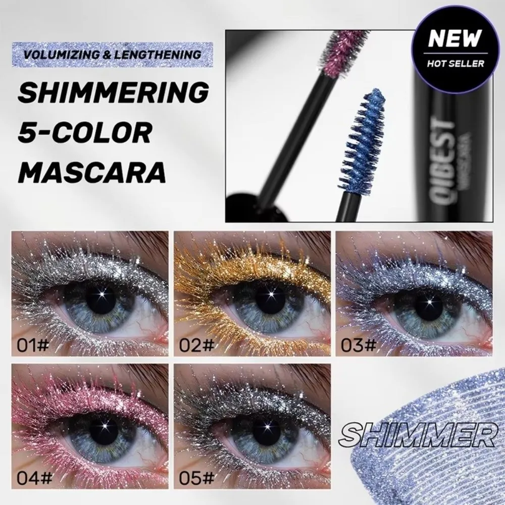 Mascara diamante 5 colori Galaxy Paillettes Brillanti glitter Pennello per ciglia Mascara spesso arricciante ad asciugatura rapida impermeabile