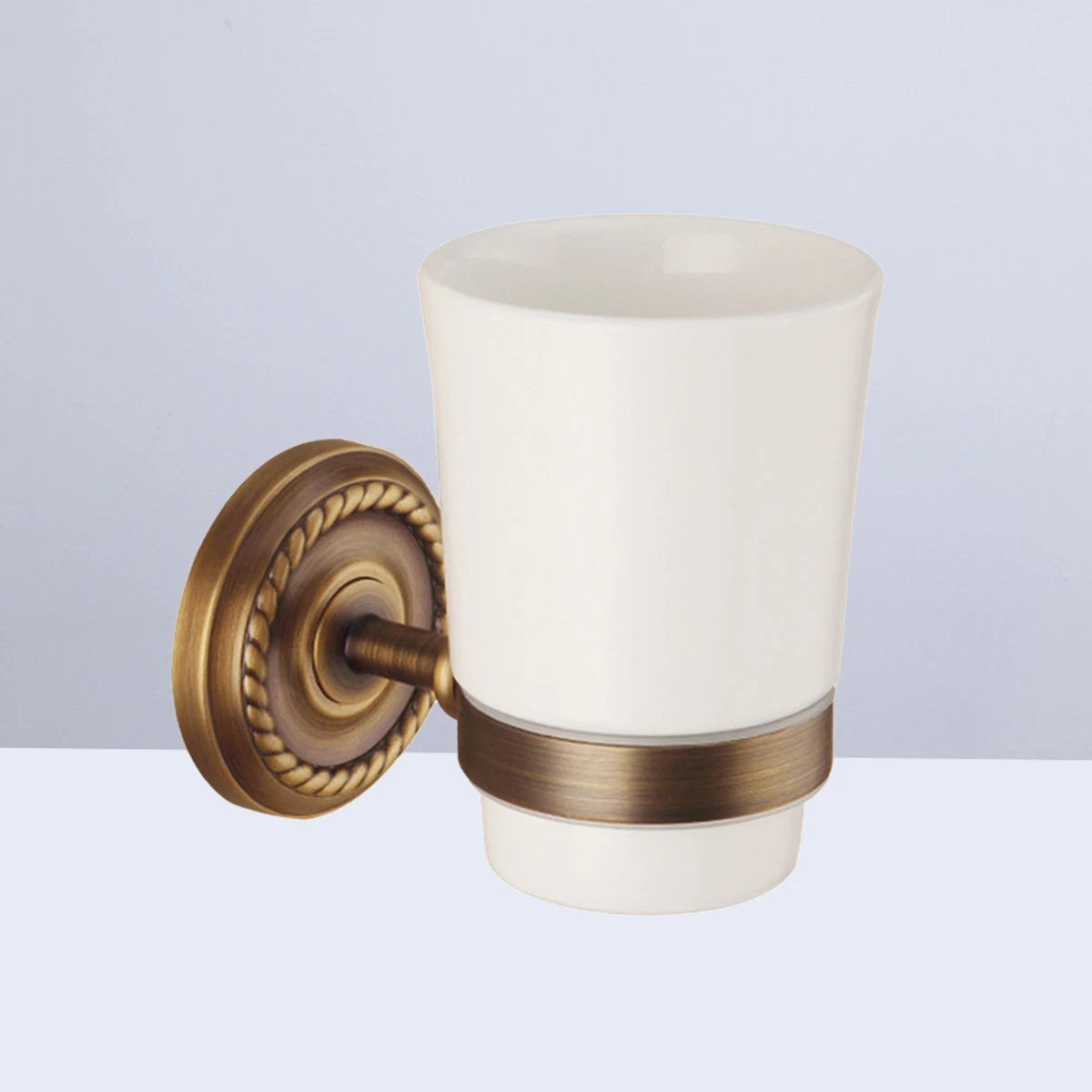 

Ceramic Cup Holder Wall Mounted Toothbrush Organizer Rust Free Polished Copper Bathroom Storage Rack for Toothbrush and