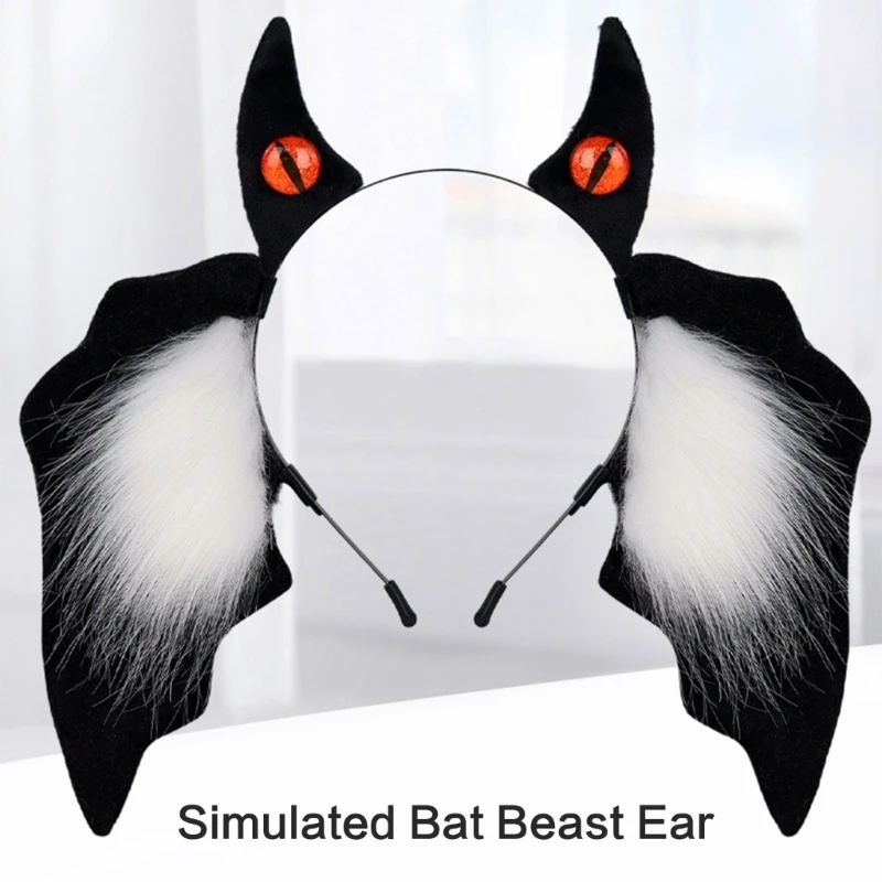 Handmade Plush Bat Ear Headbands Soft Fuzzy Hair Accessory For Kids Halloween Costume Party Dressing up
