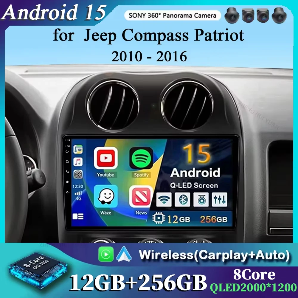 

Android 15 Carplay Auto Car Radio for Jeep Compass Patriot 2010 - 2016 2K QLED Android Multimedia Player No 2 Din GPS 4G+WiFi
