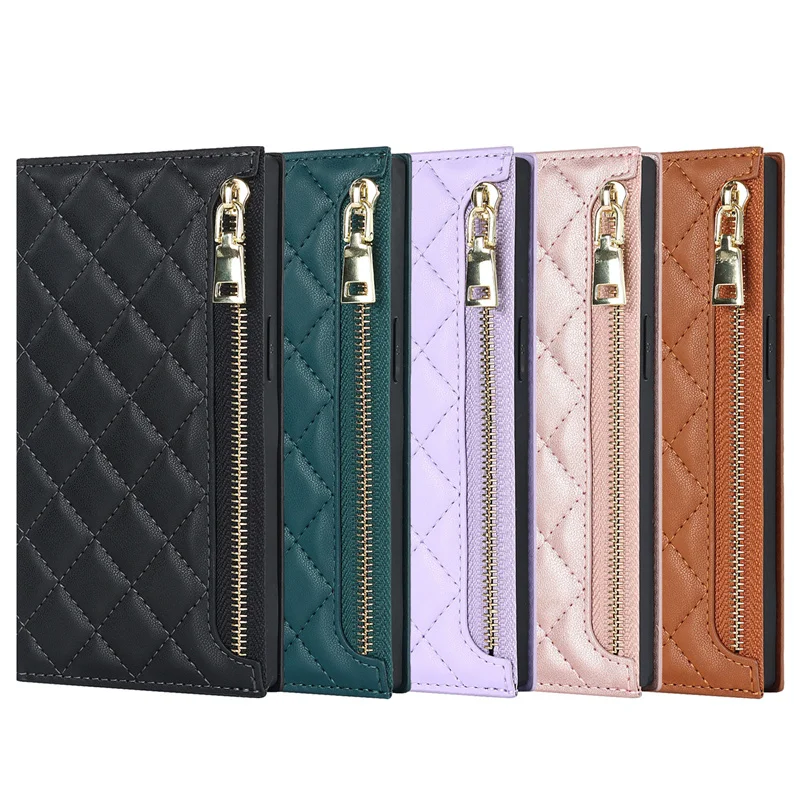 

For iPhone 14 13 12 11 Pro Max 7 Plus Mini diamond Leather Wallet Zipper Case Card Slot Flip Luxury Cover With straps