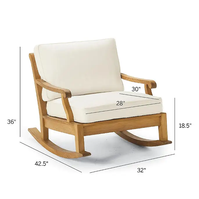 

Patio Outdoor Furniture Luxury Thickness Cushions Solid Teak Wooden Rocking Chairs For Adults