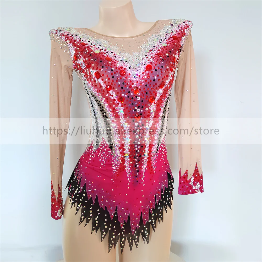 

LIUHUO Customize Women Girl Costume Performance Rhythmic Gymnastics Children Competition Figure Ice Skating Dress Kid Red Teens