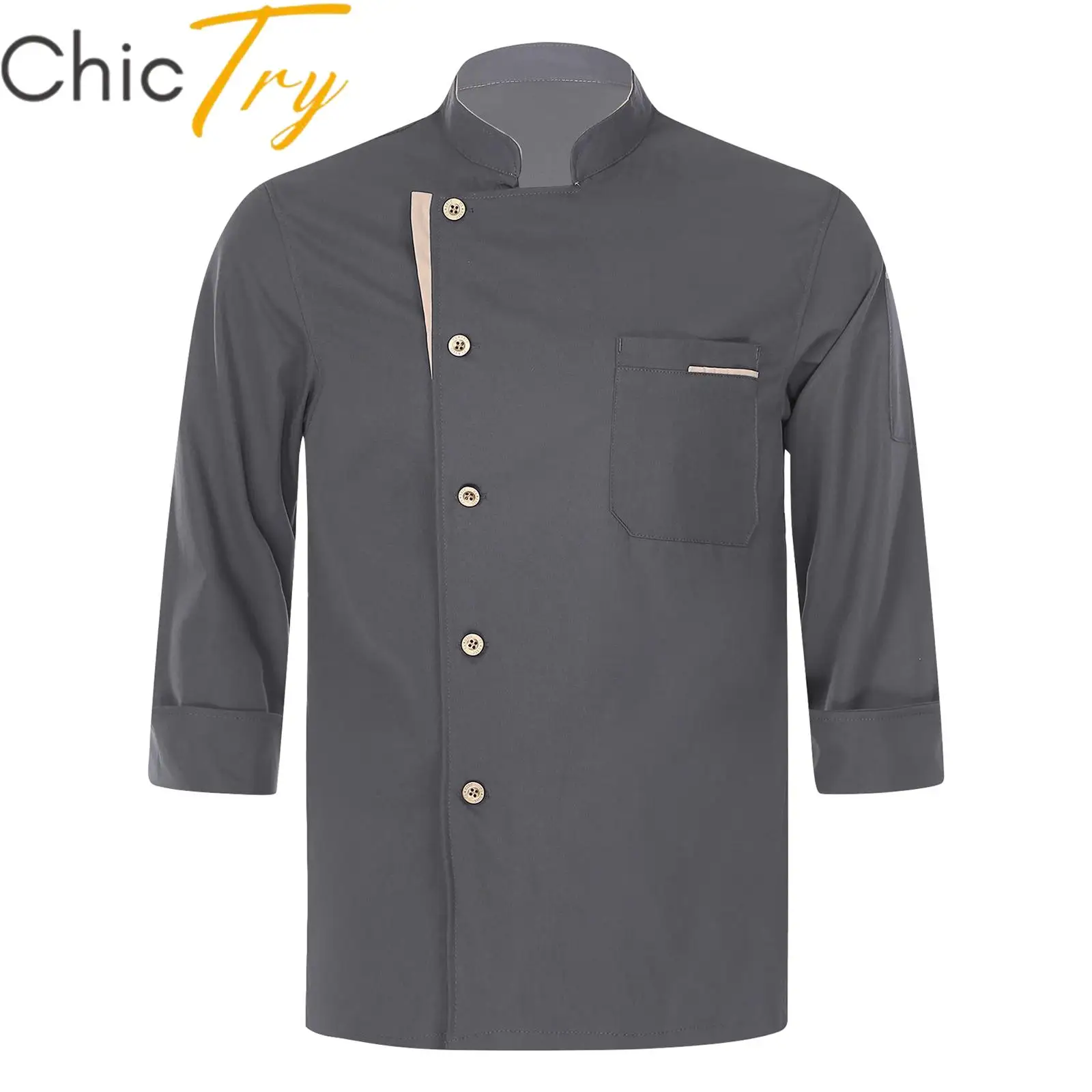 

Men's Chef Jacket Coat Uniform Short Sleeve Cooking Tops Restaurant Kitchen Work Clothes Work Uniform Bakery Canteen Outerwear