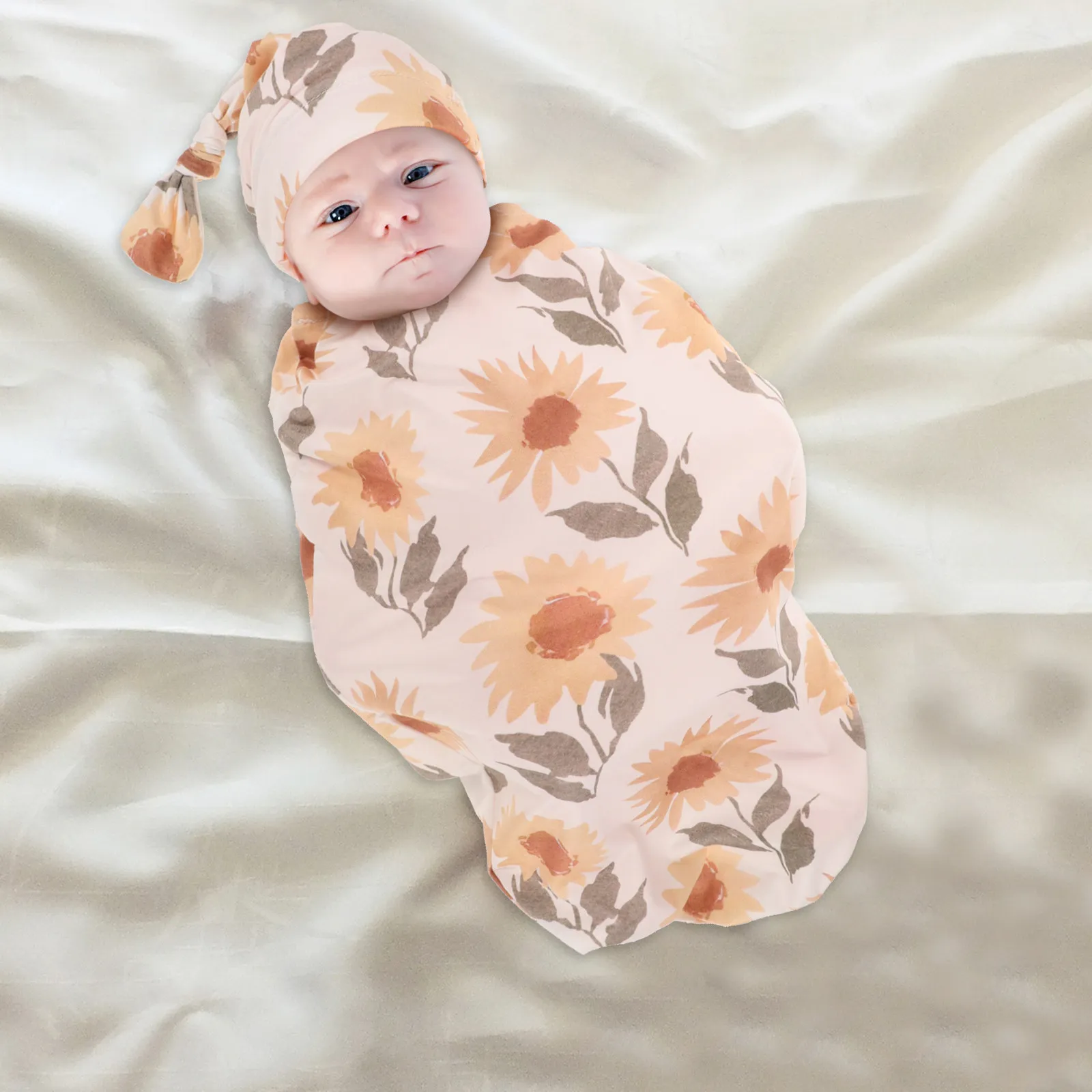 

1 set 1 Set Baby Sleeping Bag With Hat Newborn Swaddle Blanket Adjustable Knot Cute Pattern For Photography Sleep Infant