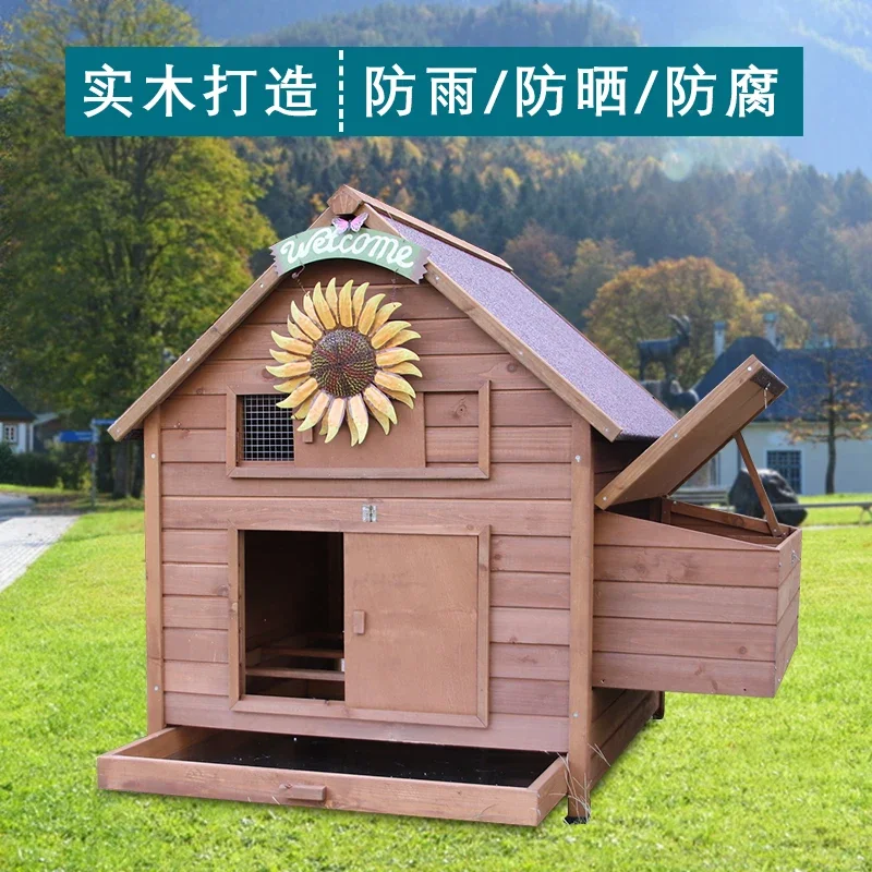 Outdoor solid wood chicken coop, household large rainproof and sun proof chicken coop, pigeon , running cage