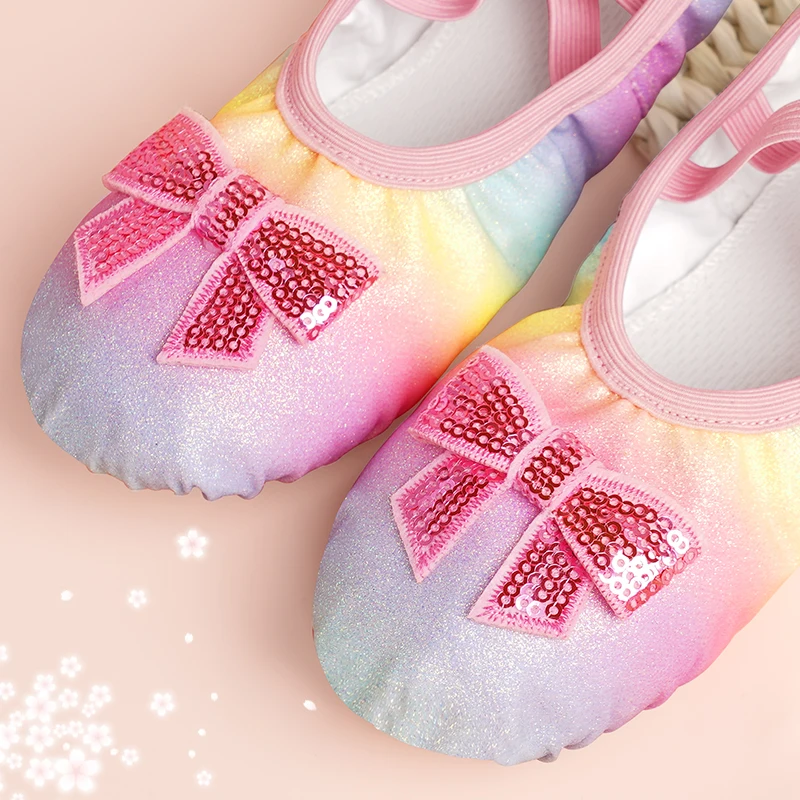 Girls Ballet Shoes Kids Bow Ballet Slippers Soft Soled Dance Shoes Iridescent Sequins Ballet Shoes Toddler Ballet Flats Shoes