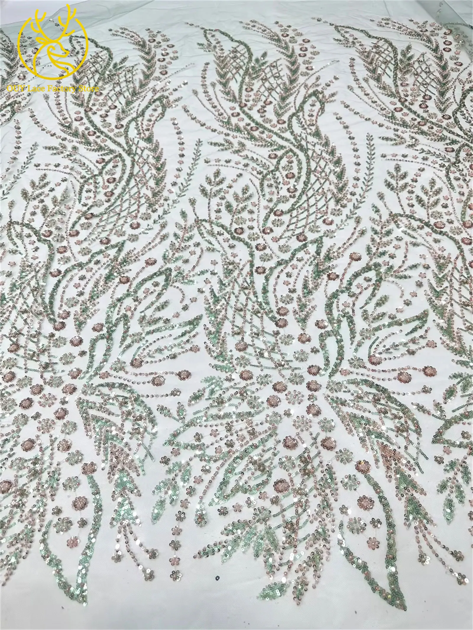 Afrikanischer Spitzenstoff, 5 Yards, hochwertiger nigerianischer Spitzenstoff mit Perlen und Pailletten, französische Tüllspitze zum Nähen von Hochzeits- und Partykleidern – Detail 17