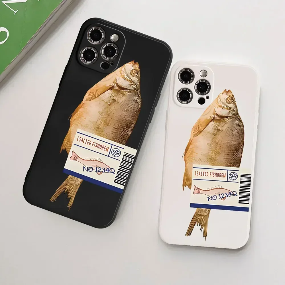 Funny Salted Fish Phone Case for IPhone 13 11 12 14 16 15 Pro Max Mini XS MAX SE2 7 8 Plus Cartoon Couple Soft Cover Fundas Skin