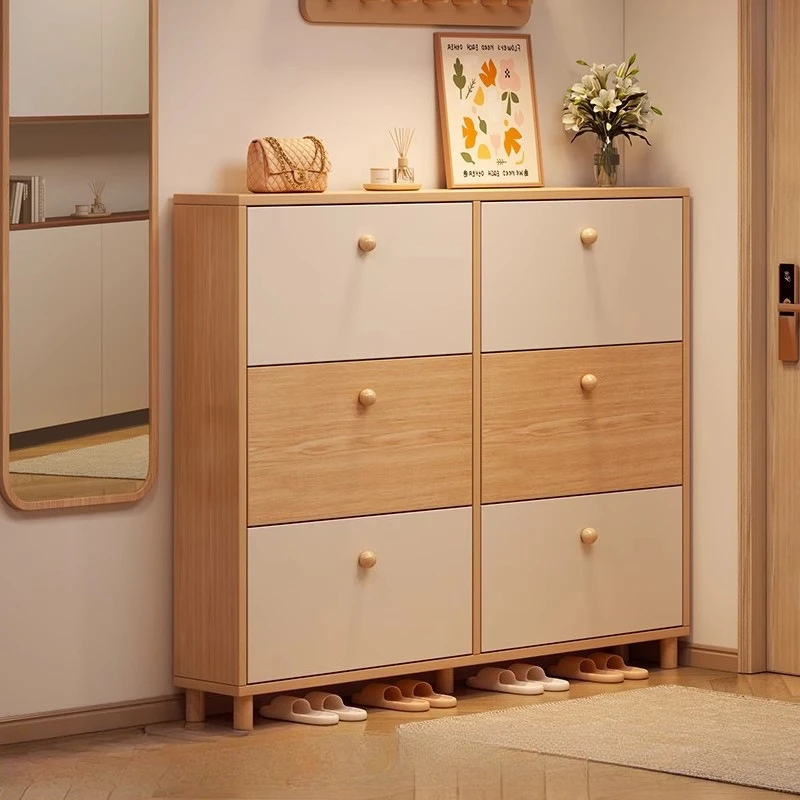 

indoor wooden shoe rack cream style entryway corridor shoe cabinet simple large-capacity muebles de sala organizer furniture
