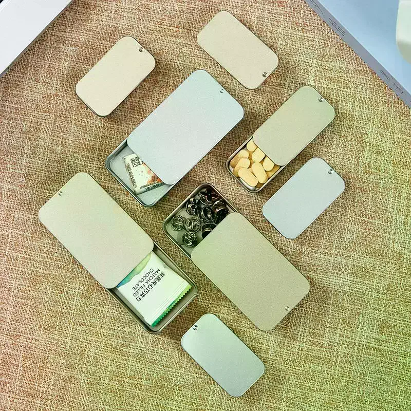 /HTF/Mini Metal Box Slide Cover Storage Box Wedding Jewelry Pill Cases Portable Tin Boxes Container Cosmetic Organizer Tinplate