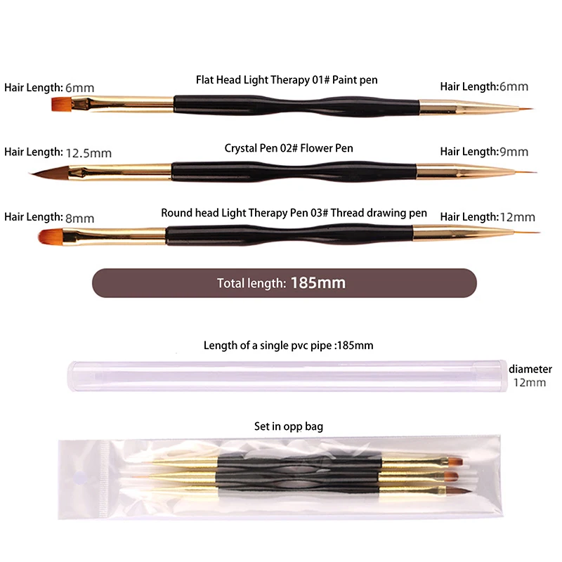 Double Head Liner Nail Art Brush Manicuring Construction UV Gel Extension Drawing Line Painting Pen Manicure Tools